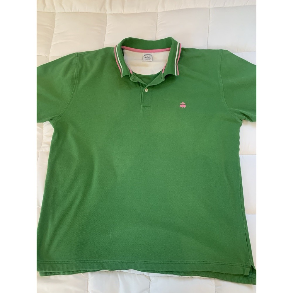 Brooks Brothers Polo Shirt Mens XL Performance 1818 Slim Fit Green Pima Cotton